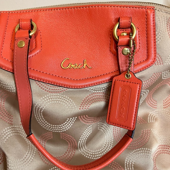 Coach Ashley Dotted Op Art Coral and Beige Tote Bag - Picture 4 of 12